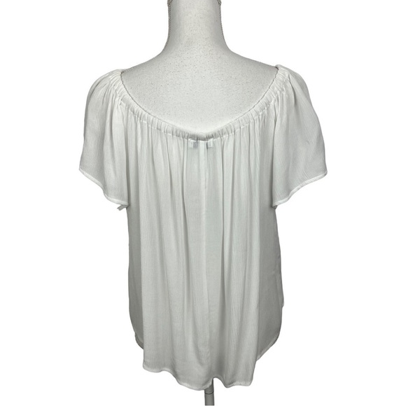 NWT EXPRESS Women’s Pullover Top Sz Medium Boho Peasant White Crinkle Flowy - Picture 4 of 12